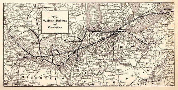 1924 Antique WABASH RAILROAD Map Vintage 1920s Railway Map