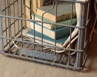 Vintage Metal Wire Dairy Milk Crate. Old Sealtest 1954 Baltimore MD. Rustic Farmhouse Box, Industrial Storage, Farm Wall Shelf. Western MD