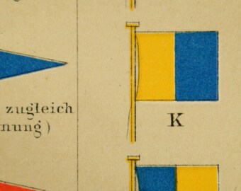 Antique print.1894.Lithograph in color.MARITIME signals and flags.Ancient Flags print.Old History print.Old print.6,2x9,2" 16x23.5cm.