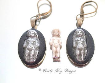Petite Frozen Charlotte Doll Earrings Tiny Charlotte Doll Dangle Silver & Black Earrings Lorelie Kay Original