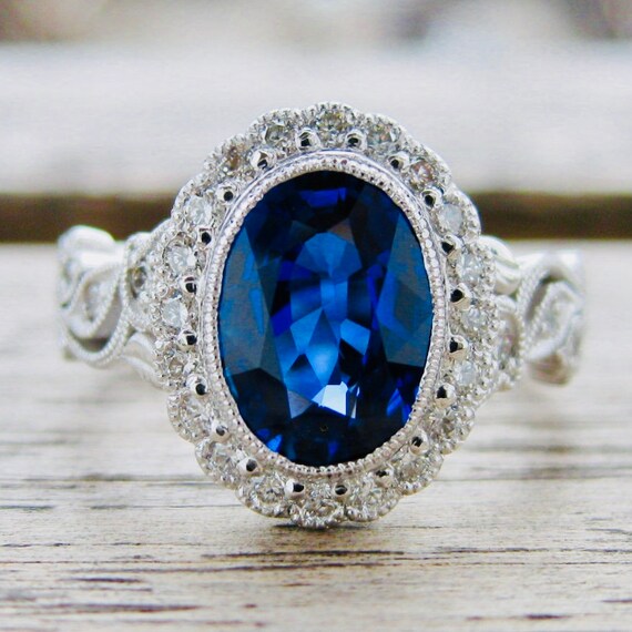 Royal Deep Blue Sapphire Engagement Ring in 18K White Gold