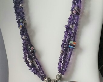 Amethyst Geode Slice and Beaded Necklace