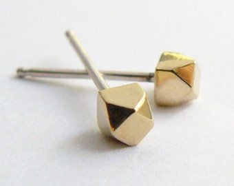 Gold Stud Earrings - Geometric Faceted Gold Studs - Tiny Everyday Earings - Ethical and Eco Friendly Jewelry Handmade by Hook And Matter NY