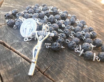 Catholic Rosary Beads, Real Natural Lava Stone, Black Rosary, Mens Rosary, Womens Rosary, Catholic Gift, Traditional Rosary, 5 Decade Rosary