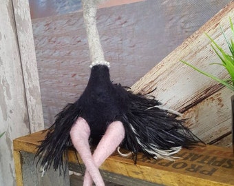 Ooak needle felted ostritch shelf sitter fibre art doll Octavia