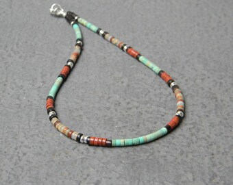 Natural Turquoise Necklace, insp. by, Native American Jewelry, Mens Beaded Necklace, Womens Necklace, Southwestern Necklace, Heishi Necklace