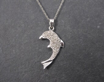 Vintage 10K White Gold Diamond Dolphin Pendant Necklace