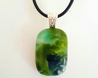 Swirly green fused glass pendant