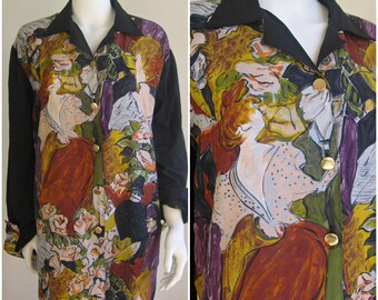 70s 80s Tolouse Latruec Novelty Print blouse