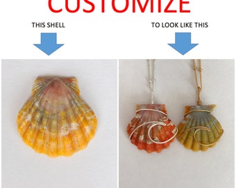 CUSTOMIZE An Ocean Wave Wire Wrapped Sunrise Shell Necklace; 14k Gold Filled; Sterling Silver
