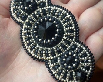 Embroidered beaded brooch with Swarowski crystals