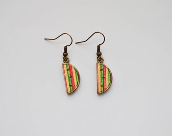 Watermelon in recycled skateboard Stud Earrings