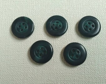 Set of 5 round vintage buttons. Emerald green colored buttons. B28