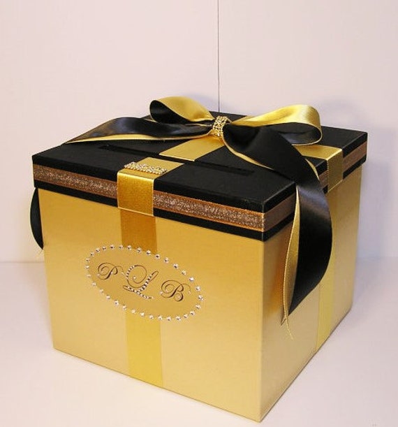 Wedding Card Box Gold and Black Gift Card Box Money Box