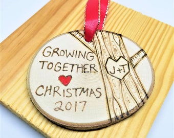 Couples ornament, his and hers ornament, anniversary ornament, wood ornament, couples gift, personalized gift, wedding ornament, valentine