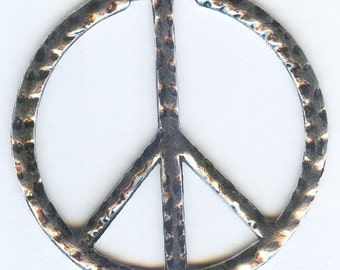Hammered Silver Large Peace Sign Pendant 49mm