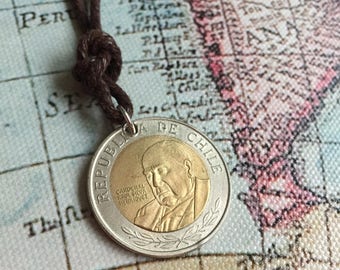 Chile peso coin necklace