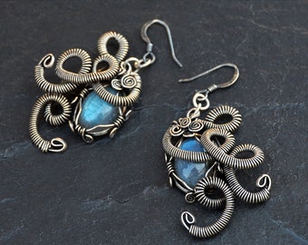 Labradorite Earrings, Silver Earrings, Gemstone Earrings, Dangle Earrings, Boho Earrings, Wire Wrap Earrings, Blue Stone Earrings