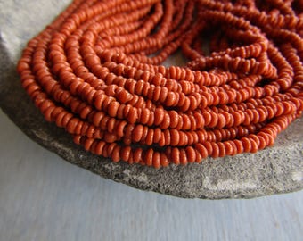 Mini tiny Orange rondelle lampwork glass beads, delicate, opaque semi matte, Indonesian ethnic 1 to 1.5 x 3mm ( 22 inches strand ) 7bb13-5