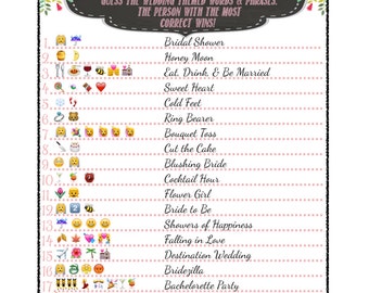 Bridal Shower Emoji Game - Fun Unique Games DIY PDF Wedding Personalized Chalkboard Pink Floral Flower Theme Emoticon Pictionary