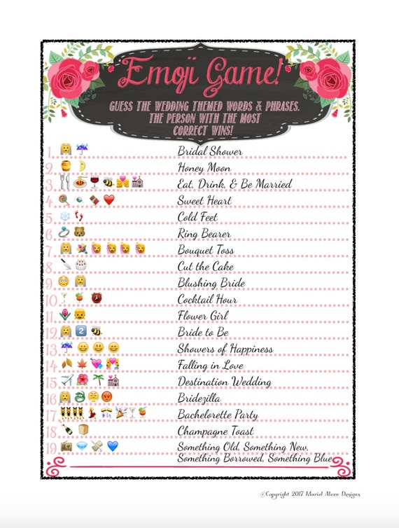 Bridal Shower Emoji Game Fun Unique Games DIY PDF Wedding