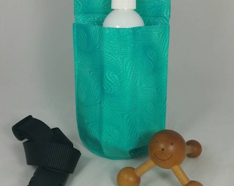 Massage therapy single 8oz bottle hip holster, Sparkly Mermaid, black belt