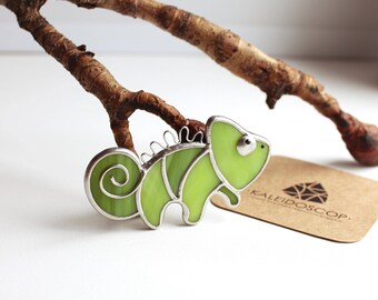 Stained-glass brooch Chameleon,Brooch Chameleon,Stained-glass windows,Unusual ornaments,Decor for home,Gifts for any occasion,Cooperation