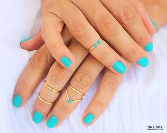 4 Gold Midi Rings, Gold Knuckle Ring,Turquoise Midi Rings,Turquoise Jewelry,Stacking Midi Ring, Chevron Ring,ChevronTurquoise Ring