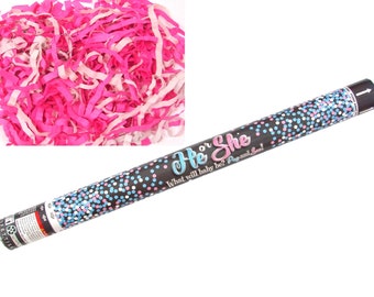 24" Pink Girl Gender Reveal Streamer Confetti Cannon | Reveal Smoke Alternative | Party Popper | Confetti Balloon Alternative | Pop See