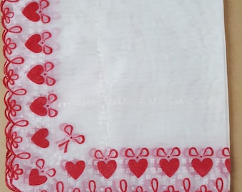 Red and White Vintage Hankie Ribbons and Hearts Happy Valentines