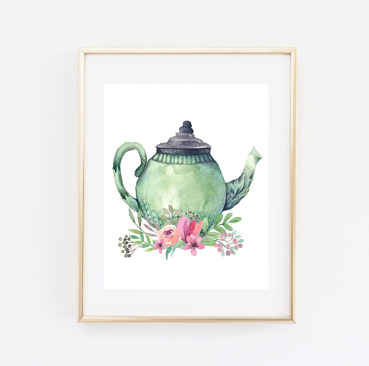 Kitchen Teapot Watercolor Art Print Printable Tea Poster