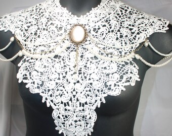 cream lace necklace. Make a statement with this necklace bib with pearls