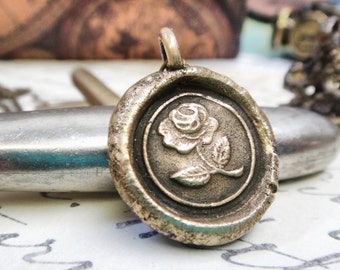 Rose Pendant - Romantic Girlfriend Gift - Rose Necklace - Wax Seal Jewelry - Love Charm