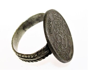 Tribalring with Coin, Distressed, Vintage Kuchi Nomad Tribal Ring made with a Coin, Tribal Fusion, Cosplay, LARP, Coin Ring