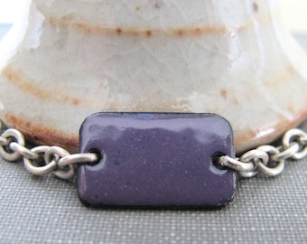 Purple Bracelet, Enamel Bracelet, Enameled Copper, Silver Chain, Chain Bracelet, Violet Rectangle, Geometric Jewelry, Silver Bracelet