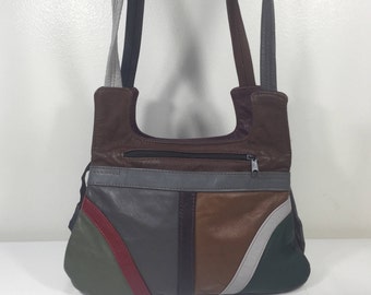 Patchwork Leather Purse, Bag, Made in Mexico, Shoulder Bag, Boho bag,Brown, Green, Red, Gray, Burgundy