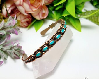 Unique Vintage Handmade Copper Cuff Bracelet With Turquoise Gemstones, Gemstone Bracelet, Copper Bracelet, Boho Bracelet, Energy Bracelet