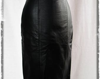 Vintage black leather pencil skirt XS