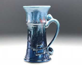 Huge Beer Stein, Big coffee mug, 32 oz stein, Cobalt Blue mug, Runny drip glaze, large pottery mug, tall coffee mug, hand wheel thrown mug