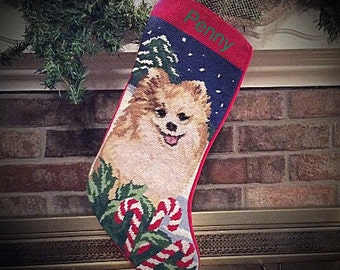Pomeranian Dog stocking, Personalized Christmas stocking, dog stocking, Pomeranian, Needlepoint Christmas stockings,