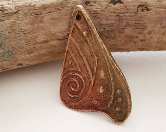 Falling - Handmade Bronze Metal Clay Wing Charm