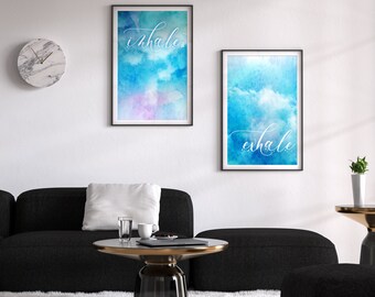 Printable Wall Art Inhale Exhale Print,Housewarming,Instant Download, Zen Art, Printable Quotes,Home Decor, Yoga, Motivational, Sky, Breathe