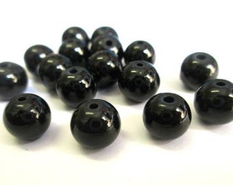 10 black glass beads painted 8mm (R-47)