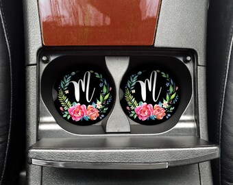 Initial Car Coaster, Car Accessories for her, Personalized coaster, Coaster, Cup Holder Coaster, Circle Monogram Car Coaster, (CAR0025)