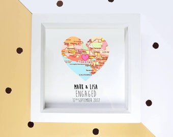 Engagement gift - couples frame - proposal gift - map heart frame, engagement map gift - gift for couple - custom wedding gift