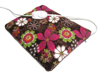Luxury Heating Pad Cover* Plush Chocolate Brown & Fuschia Floral - Gift for Her