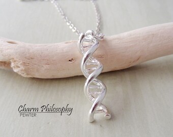 DNA Strand Necklace - DNA Charm - Gifts for Scientists - Genetics Necklace - Silver Jewelry
