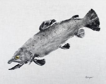 GYOTAKU fish Rubbing Brown Trout 8.5 X 11 quality Art Print Cottage Decor Fly Fishing by artist Barry Singer
