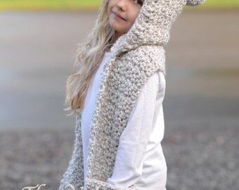 Crochet PATTERN-The Summit Hooded Scarf (12/18 month,Toddler, Child, Teen, Adult sizes)