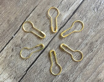 Gold Locking Stitch Marker, Safety Pin Stitch Maker, Gifts for Knitter, Knitting Tool, Calabash Pins, Bulb Pin Markers